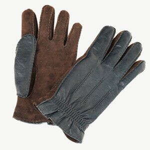 Brunello Cucinelli Navy & Brown Leather Two-Tone Gloves
